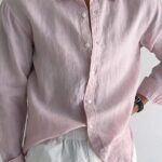 Men's elegant timeless old money style casual long sleeve pink shirt for men