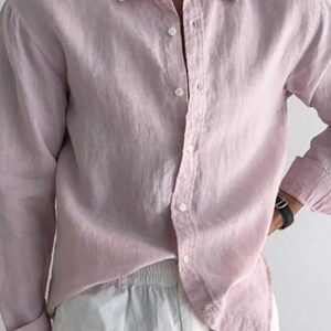 Men's elegant timeless old money style casual long sleeve pink shirt for men