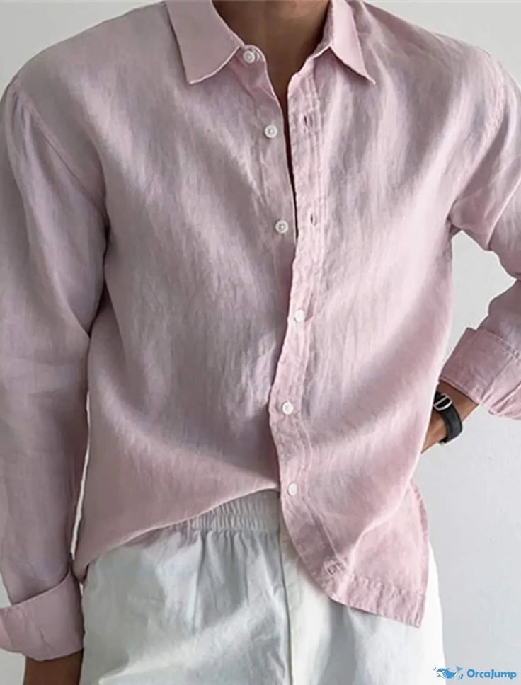 Men's casual long sleeve pink shirt Men's elegant timeless old money style casual long sleeve pink shirt for men