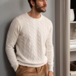 Men's white textured sweater with a classic knit pattern and a comfortable, relaxed fit